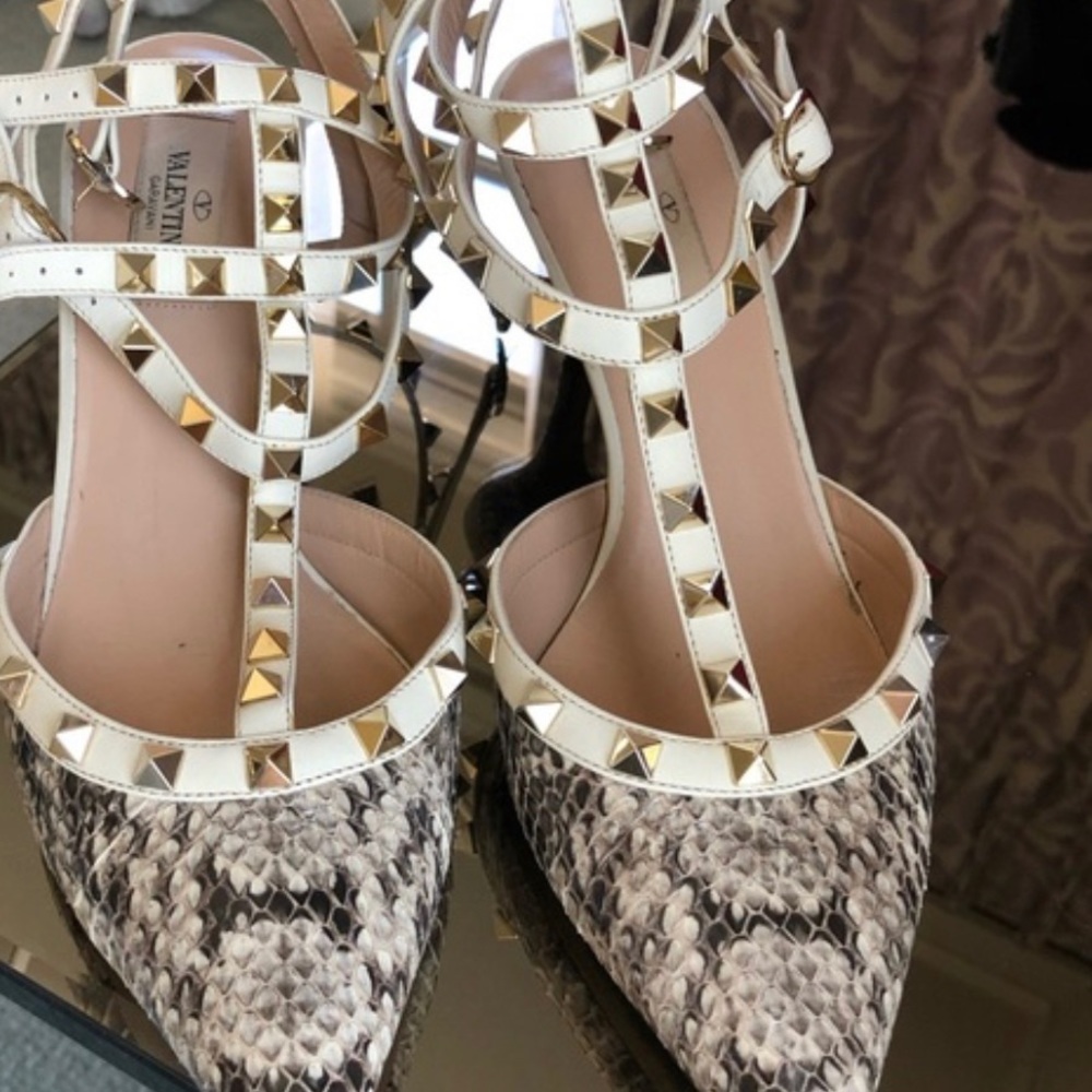 Valentino Rockstud Python T-Strap Heels Size 6 - image 1